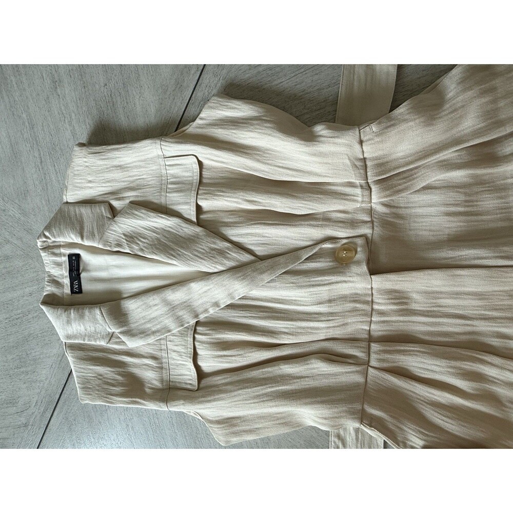 🎯 BEST TITLE: Zara Long Belted Jumpsuit Beige Women Size L Wide Leg Chic Style - Picture 15 of 16